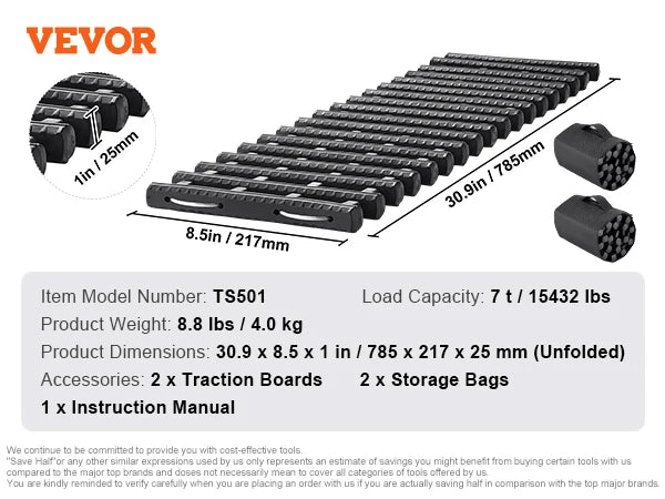SucceBuy – planches de Traction 10 tonnes avec planches de récupération PP pour véhicules tout-terrain/voitures/micros/SUV/RV, paire de tapis de Traction pour pneus