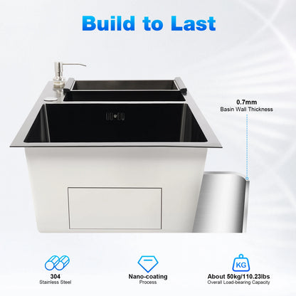 Évier de cuisine moderne en acier inoxydable, diamant noir 7843PB, double évier, égouttoir + distributeur de savon pour nettoyer la vaisselle et les légumes