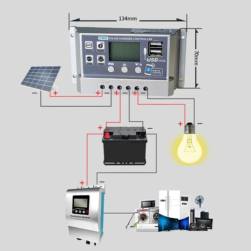 Contrôleur de Charge solaire PWM Wifi Bluetooth 10A 30A 60A 12V 24V, déchargeur de Charge double USB automatique, régulateur de panneau solaire, écran LCD