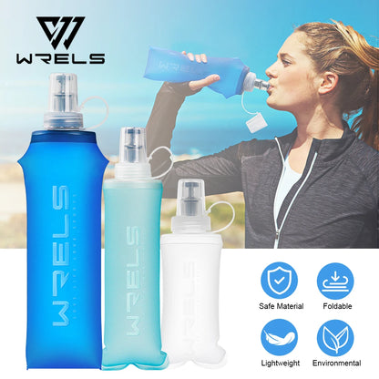 WRELS 250ml 500ml flacon souple pliant bouteille d'eau pliable TPU sans BPA Sport de plein air sac d'eau Portable course Camping