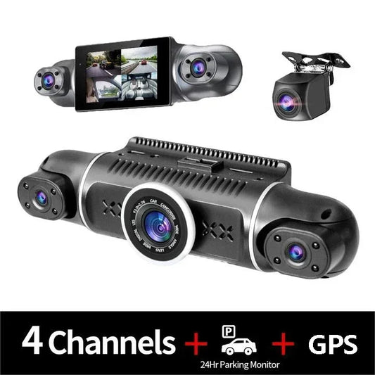 Caméra de tableau de bord DVR pour voiture, WiFi, GPS, FHD, 4 objectifs x 1080P, moniteur de stationnement 24 heures, enregistreur vidéo en boucle, Vision nocturne, boîte noire