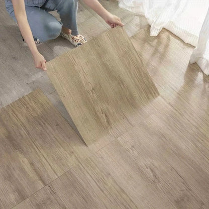 Paquet de 12 carreaux de sol en vinyle auto-adhésifs, revêtement et bâton imperméable, revêtement de sol en PVC aspect bois pour chambre à coucher, salon, décoration de la maison