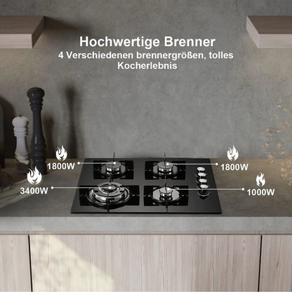 TopStrong 4 brûleurs 60 cm verre céramique cuisinière intégrée gaz naturel propane table de cuisson