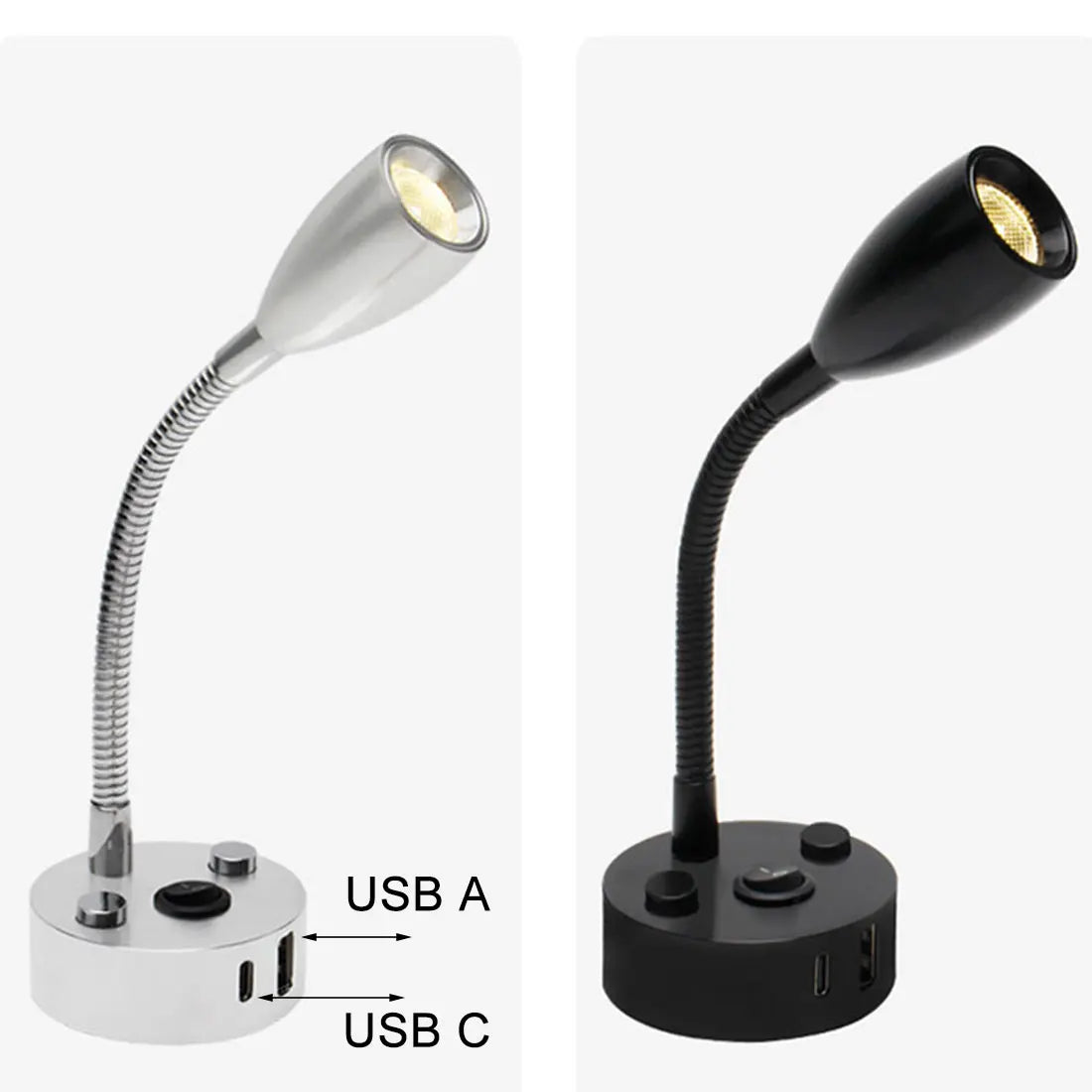 Lampe de lecture à col de cygne 12V pour camping-car, avec chargeur rapide USB Type C, lumière Flexible de 24 volts pour bateau, camping-car, Van, remorque, lumières intérieures