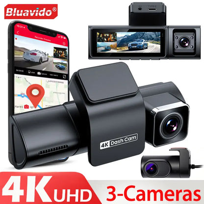 Caméra de tableau de bord Triple 4K, GPS, avant, intérieure et arrière, WiFi, 3CH, pour voiture, avec contrôle par application, Vision nocturne, Mode stationnement 24H, enregistrement en boucle