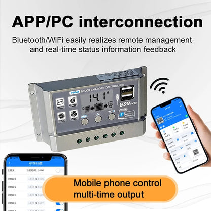 Contrôleur de Charge solaire PWM Wifi Bluetooth 10A 30A 60A 12V 24V, déchargeur de Charge double USB automatique, régulateur de panneau solaire, écran LCD