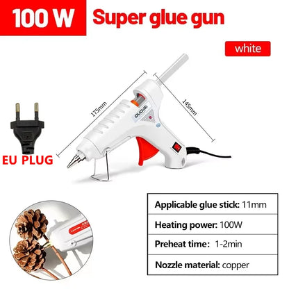 100W pistolet à colle thermofusible bricolage Mini pistolets industriels domestiques outil de réparation électrique utiliser 11mm colle prise américaine navires au hasard par style