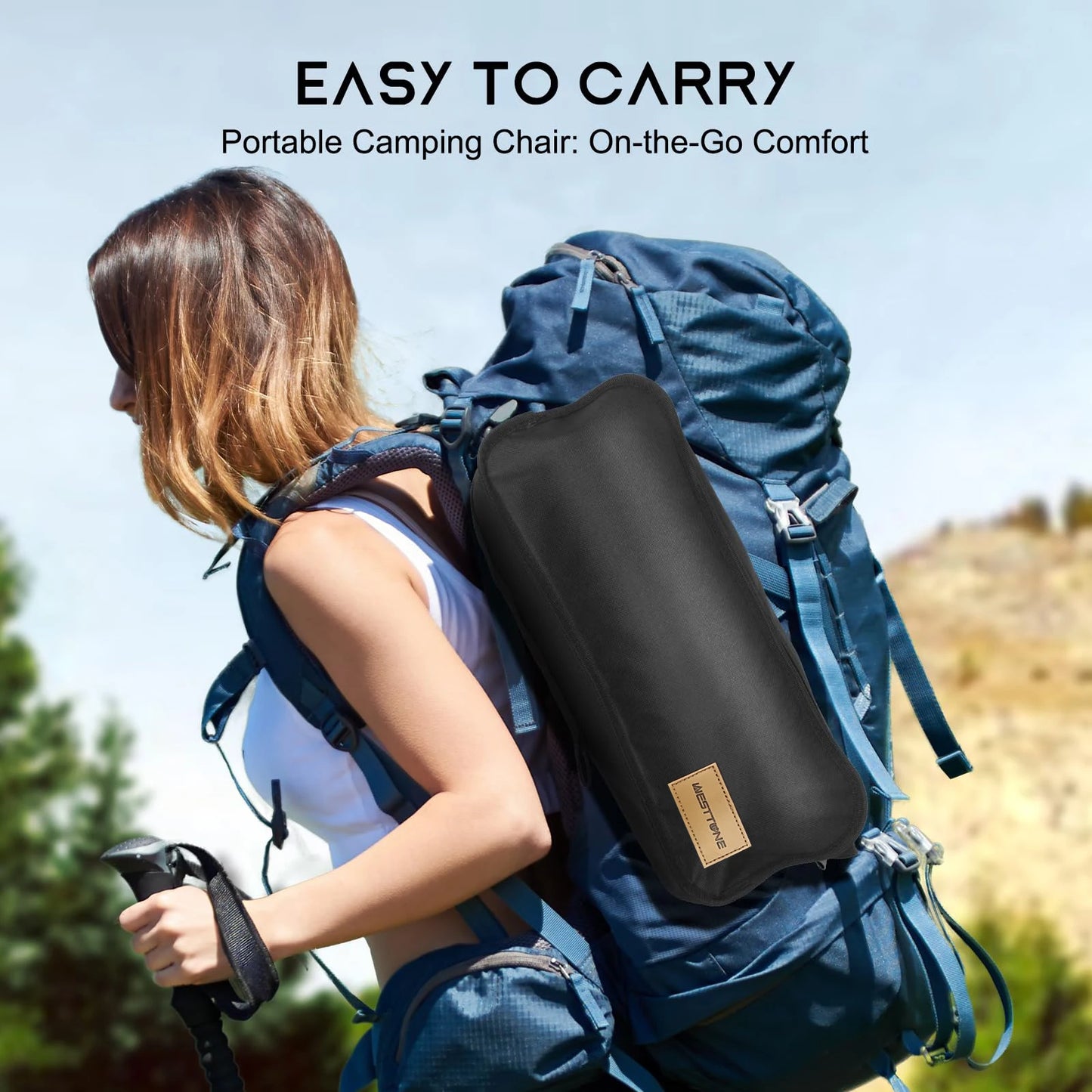 WESTTUNE Chaise de camping pliante légère à dossier haut avec support de tête Chaise longue de plage de pique-nique de voyage en plein air compacte portable