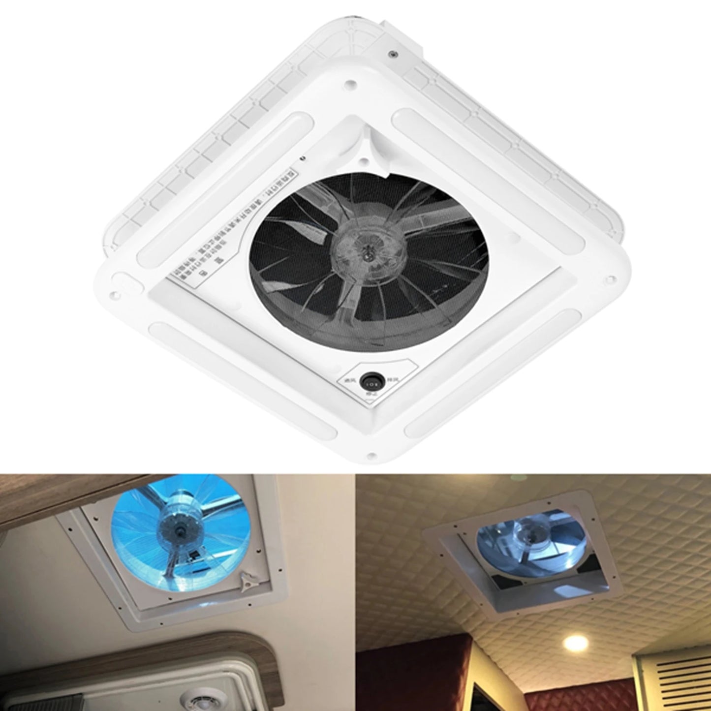 Hurhomes-Ventilateur de Plafond à Commande Manuelle, 12V, 2 Voies d'Étirement, avec Lumière LED, pour Automobiles Bus 11x11 Pouces
