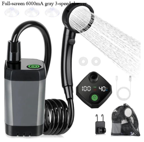 Pompe de douche de Camping, Kit de douche extérieure pour camping-car, douche de camping avec écran complet, affichage numérique Intelligent, Kit de douche réglable 6000mAh