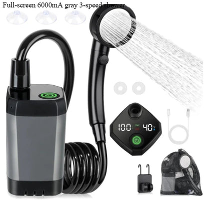 Pompe de douche de Camping, Kit de douche extérieure pour camping-car, douche de camping avec écran complet, affichage numérique Intelligent, Kit de douche réglable 6000mAh
