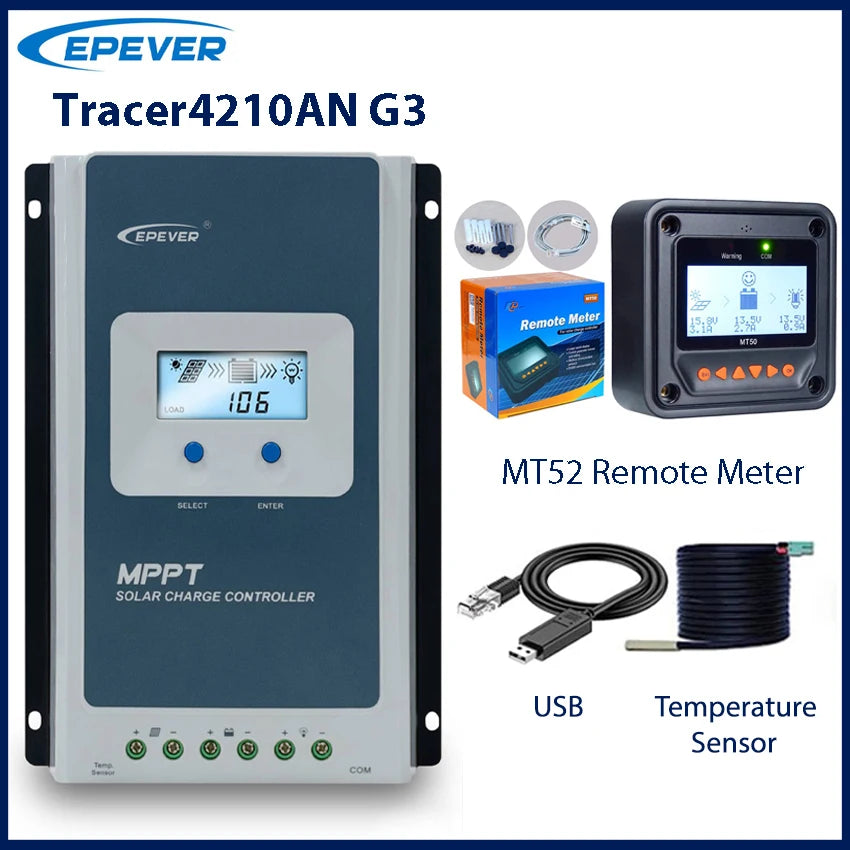 Contrôleur de Charge solaire MPPT 40A, tension de batterie 12V 24V, panneau solaire maximum, régulateur EPEVER 100V avec moniteur de données MT52