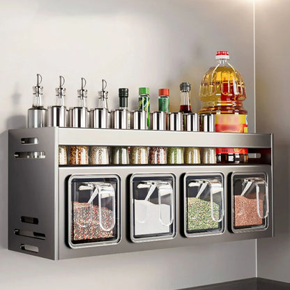 1 étagère d'assaisonnement de cuisine équipée, sans perçage, tenture murale, comptoirs, armoires, étagère de rangement d'assaisonnement multifonctionnelle