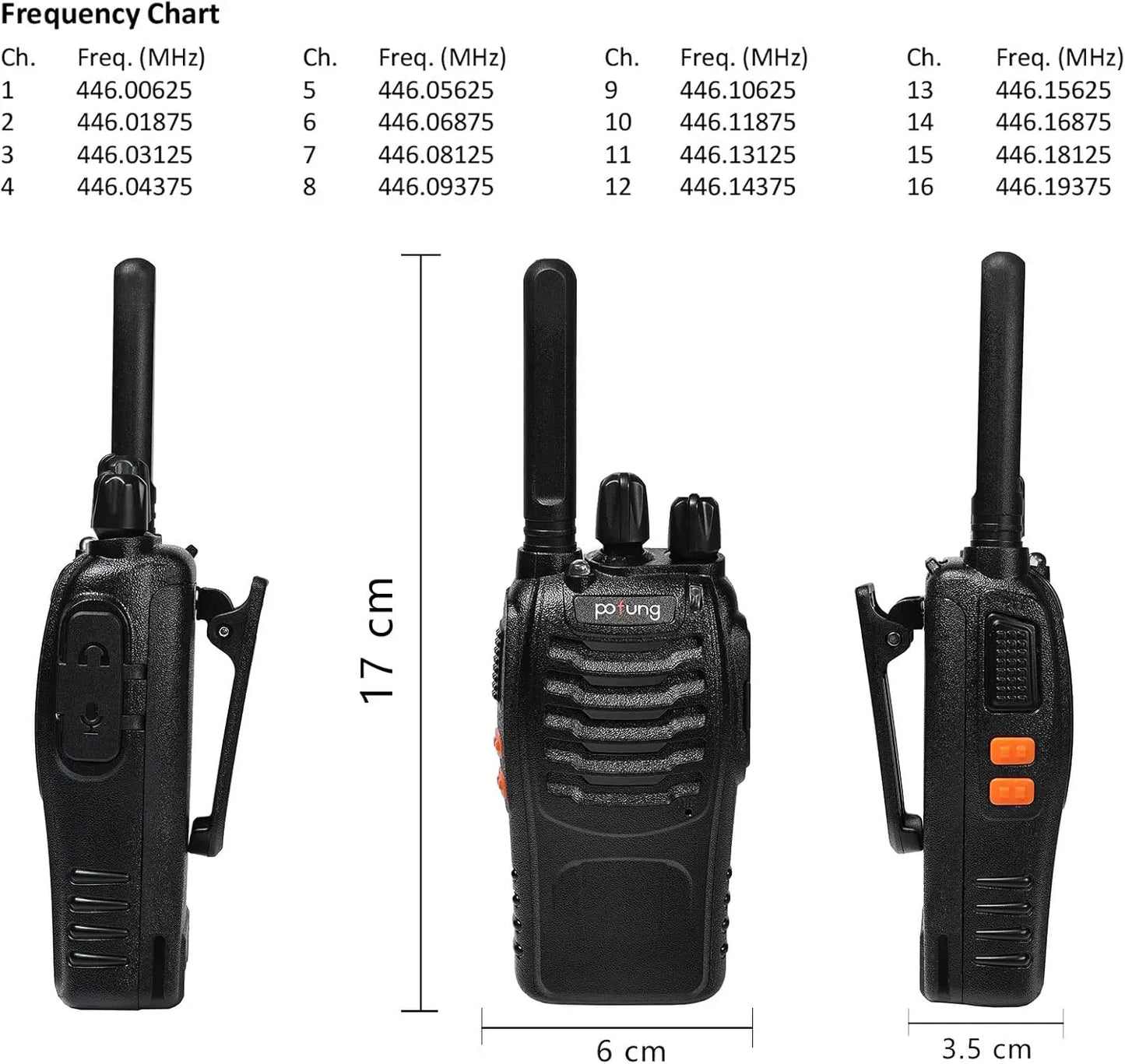Pofung PT88E talkie-walkie PMR446 Radio bidirectionnelle 16 canaux talkie-walkie longue portée avec chargeur 6 voies écouteurs VOX