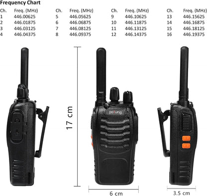 Pofung PT88E talkie-walkie PMR446 Radio bidirectionnelle 16 canaux talkie-walkie longue portée avec chargeur 6 voies écouteurs VOX