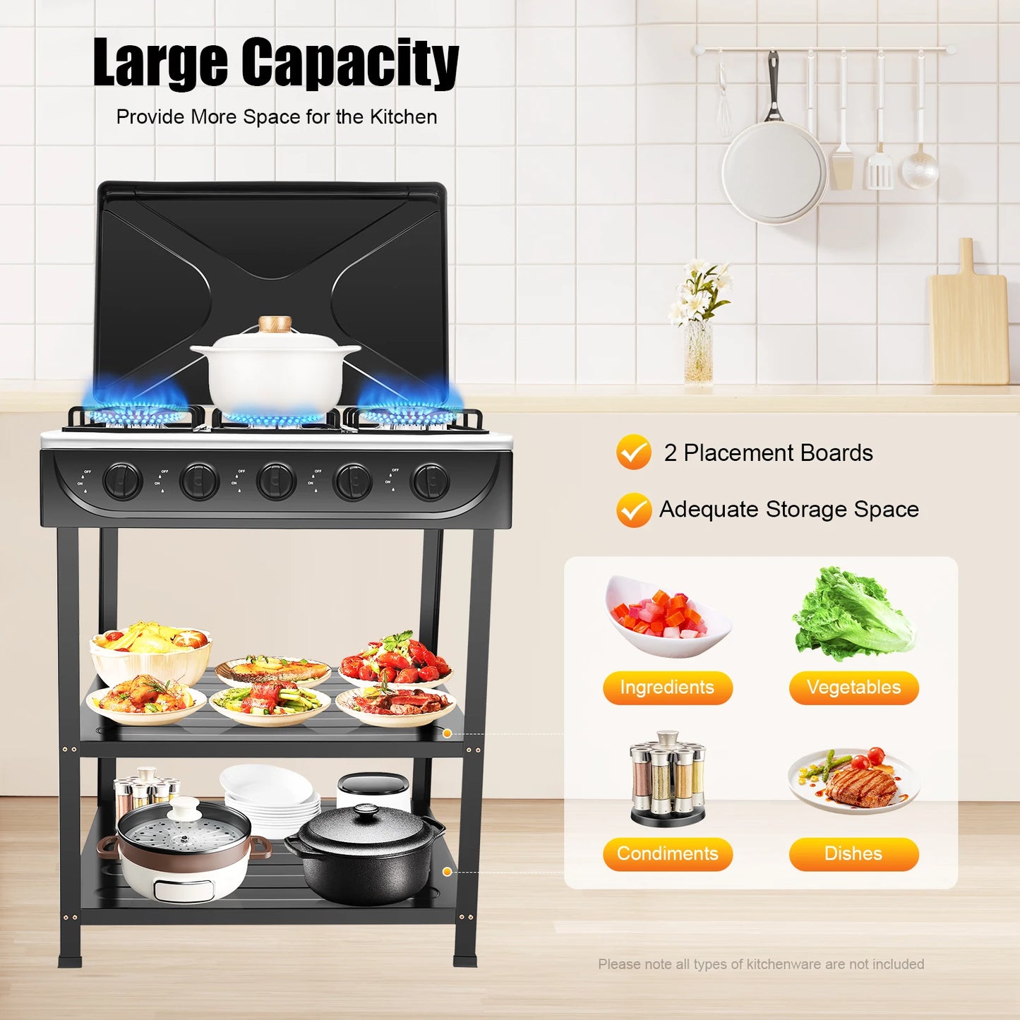 Cuisinière à gaz propano à 5 brûleurs, réchaud de camping à contrôle indépendant de 2,5 kW avec support de jambe et blocage du vent