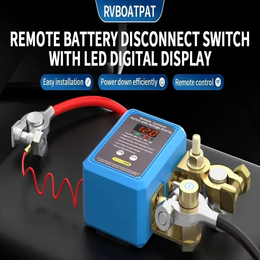 Interrupteur principal de batterie automatique avec télécommande, interrupteur d'arrêt 240A, interrupteur de déconnexion de batterie à distance 12V avec affichage de tension Led automatique