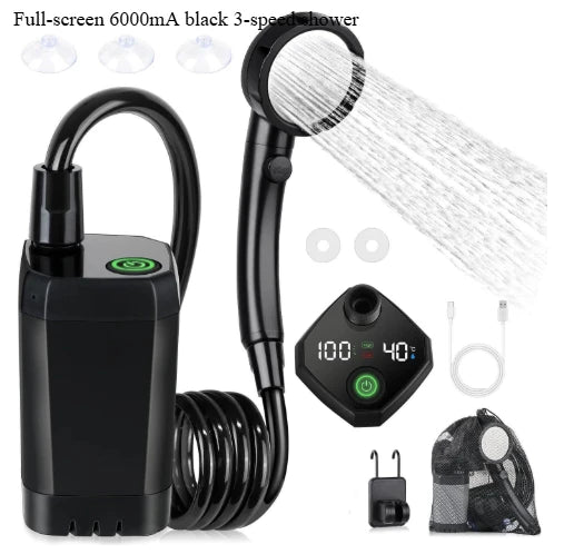 Pompe de douche de Camping, Kit de douche extérieure pour camping-car, douche de camping avec écran complet, affichage numérique Intelligent, Kit de douche réglable 6000mAh
