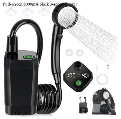 Pompe de douche de Camping, Kit de douche extérieure pour camping-car, douche de camping avec écran complet, affichage numérique Intelligent, Kit de douche réglable 6000mAh