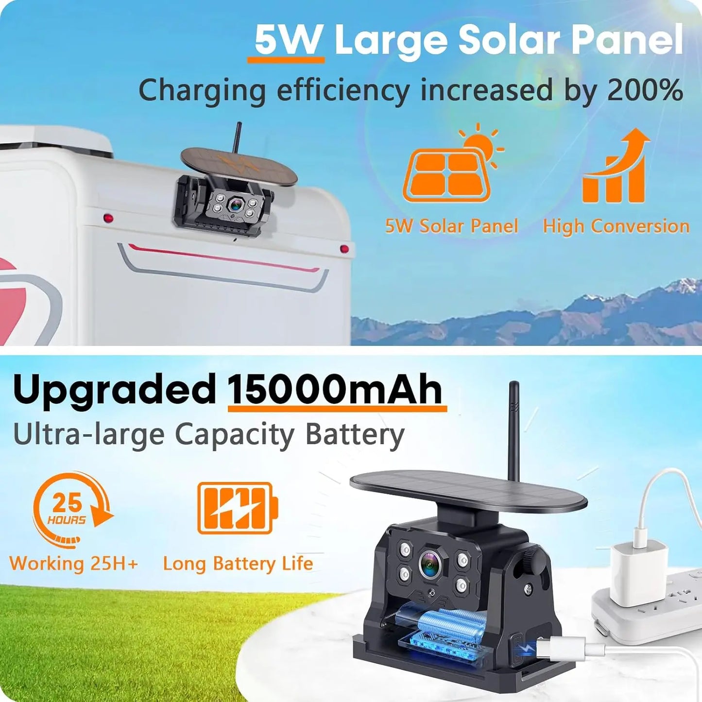 Caméra de recul magnétique sans fil pour remorque, HD 1080P, caméra solaire, longue durée de vie de la batterie, moniteur statique de 7 pouces