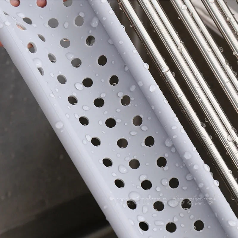 Accessoires de cuisine, égouttoir à vaisselle enroulable 304, étagère d'évier pliable en acier inoxydable, organisateur de rangement de cuisine, égouttoir d'assiettes de bol
