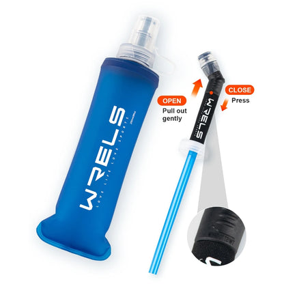 WRELS bouteille d'eau pliable en Silicone en plein air voyage Sport course cyclisme bouilloire bouteille d'eau sans BPA 500 ml avec paille