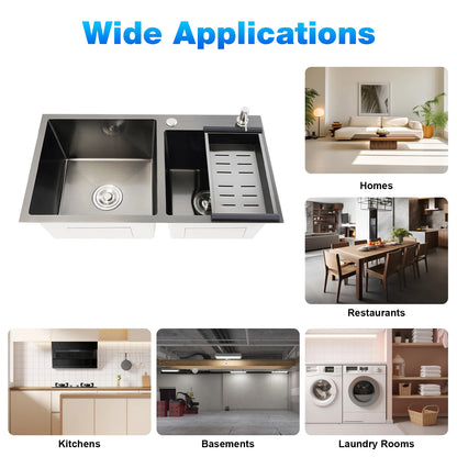 Évier de cuisine moderne en acier inoxydable, diamant noir 7843PB, double évier, égouttoir + distributeur de savon pour nettoyer la vaisselle et les légumes