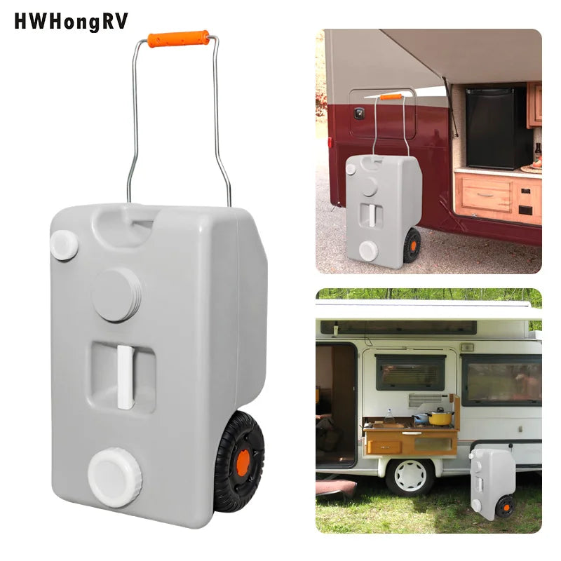 Réservoir d'eau de qualité Hdpe pour camping-car, 25l/6,6 gallons, avec roues et poteau de traction en métal, adapté aux camping-cars, réservoirs d'eau gris et noir pour camping-car