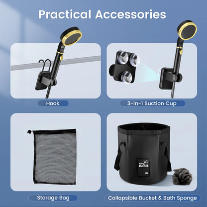 Douche de camping portable avec pompe rechargeable 6000 mAh et sac pliable 20 L Kit de douche extérieure pour voyage, jardin et lavage de voiture