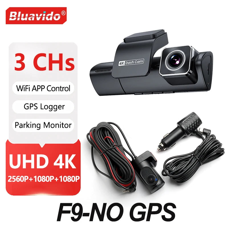 Caméra de tableau de bord Triple 4K, GPS, avant, intérieure et arrière, WiFi, 3CH, pour voiture, avec contrôle par application, Vision nocturne, Mode stationnement 24H, enregistrement en boucle