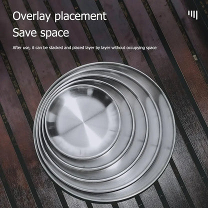 Assiettes Rondes en Acier Inoxydable, Plats de Reine en Métal, Alimentation Portable, Service, Grande-Bretagne, Idéales pour Pique-Nique, Camping en Plein Air, Barbecue