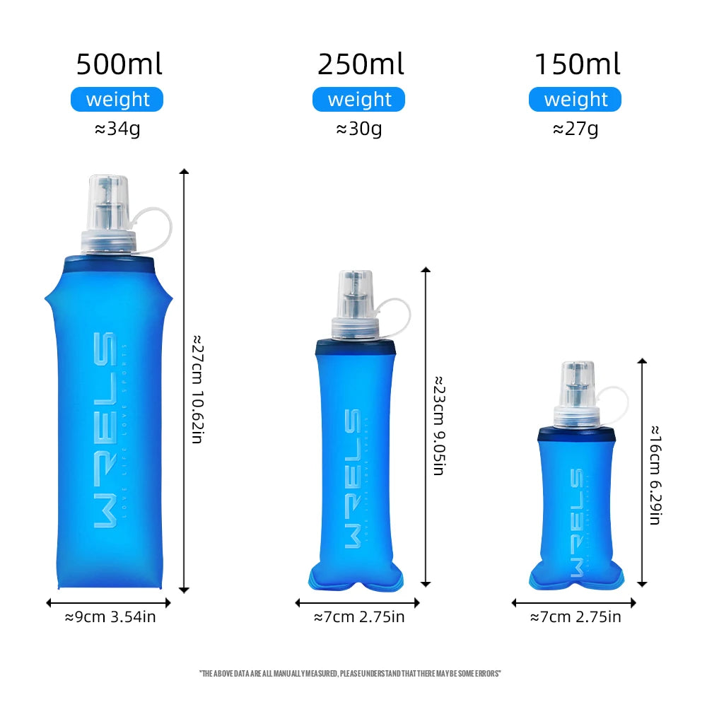 WRELS 250ml 500ml flacon souple pliant bouteille d'eau pliable TPU sans BPA Sport de plein air sac d'eau Portable course Camping
