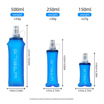 WRELS 250ml 500ml flacon souple pliant bouteille d'eau pliable TPU sans BPA Sport de plein air sac d'eau Portable course Camping