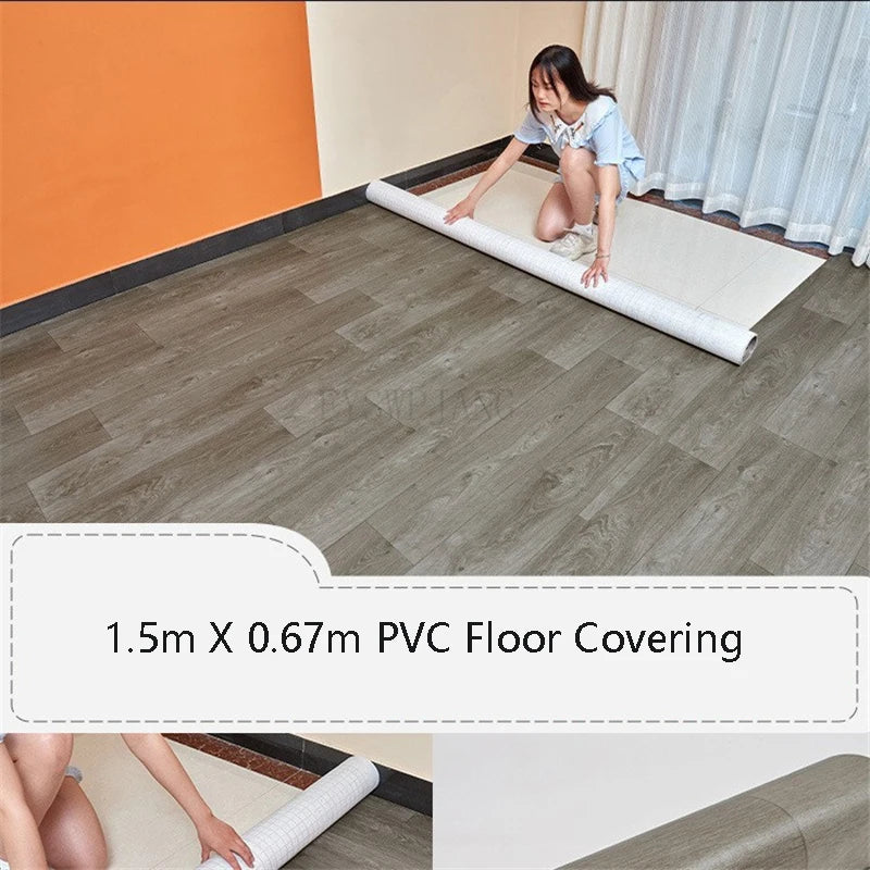 Sol en PVC de 1,5 m x 0,67 m Sol en ciment en cuir directement pavé Sol en plastique domestique épais résistant à l'usure avec tapis de sol auto-adhésif