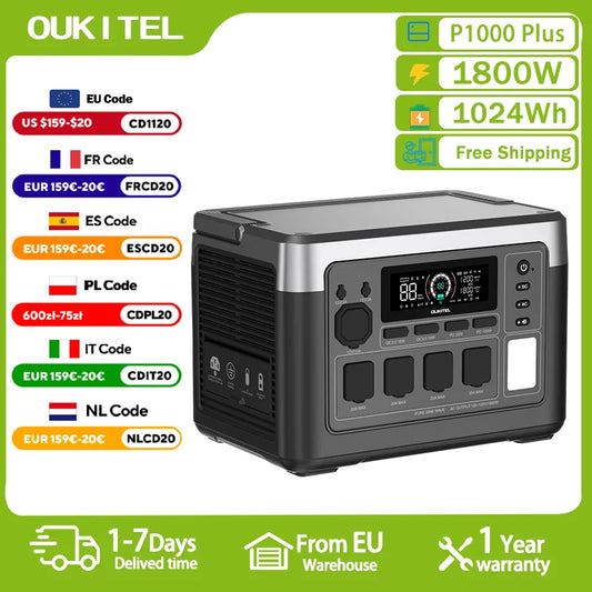 OUKITEL P1000 PLUS centrale électrique Portable 1800W générateur solaire 1024Wh Lifepo4 batterie de secours à domicile Camping en plein air puissance Mobile