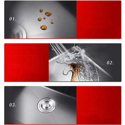 Évier de cuisine en acier inoxydable, bol simple, 50 x 45 cm, noir mat, avec tuyau et distributeur de savon