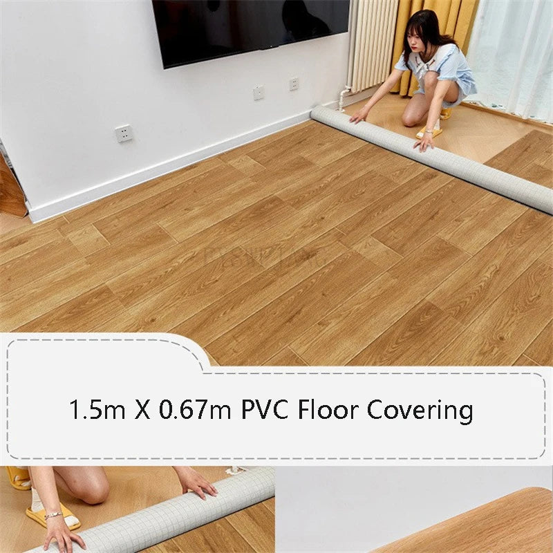 Sol en PVC de 1,5 m x 0,67 m Sol en ciment en cuir directement pavé Sol en plastique domestique épais résistant à l'usure avec tapis de sol auto-adhésif