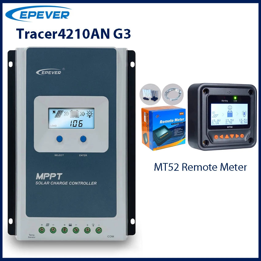 Contrôleur de Charge solaire MPPT 40A, tension de batterie 12V 24V, panneau solaire maximum, régulateur EPEVER 100V avec moniteur de données MT52