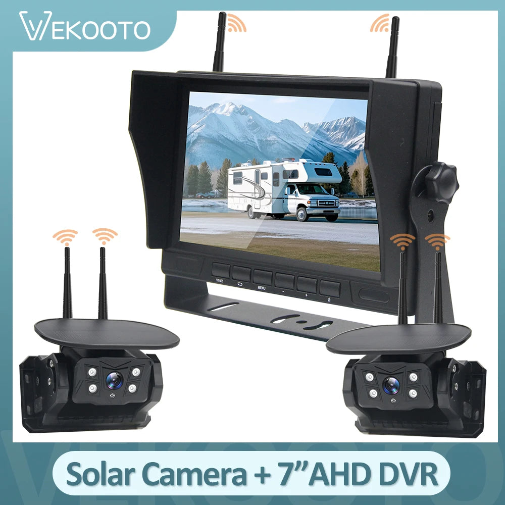 Caméra de recul magnétique sans fil pour remorque, HD 1080P, caméra solaire, longue durée de vie de la batterie, moniteur statique de 7 pouces