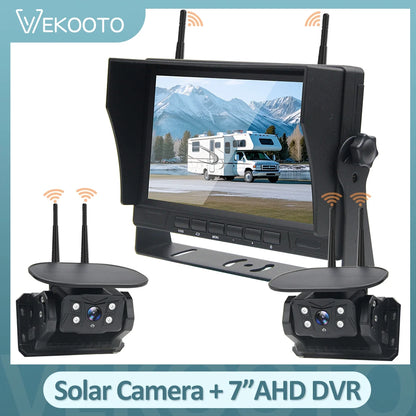 Caméra de recul magnétique sans fil pour remorque, HD 1080P, caméra solaire, longue durée de vie de la batterie, moniteur statique de 7 pouces