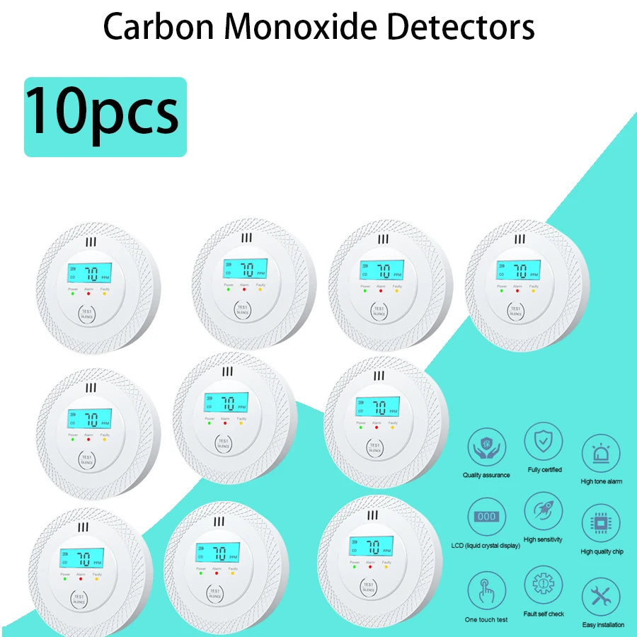 Détecteurs de monoxyde de carbone, détecteurs d'alarme de monoxyde de carbone à piles remplaçables avec affichage numérique et lumières LED
