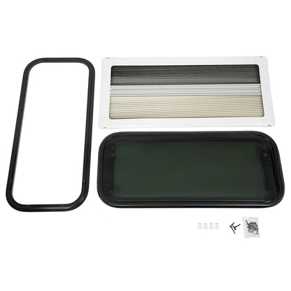 Fenêtre push-out pour camping-car en verre trempé blanc + noir, fenêtres pour caravane et camping-car, caravanes, camping-car, remorques verticales