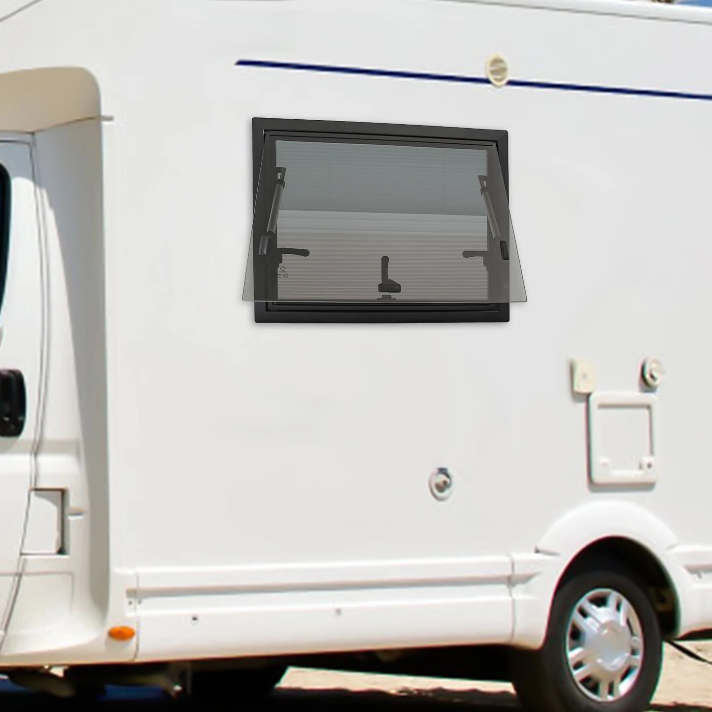 Fenêtre RV 600x450MM avec écran fenêtre enfichable RV avec verre trempé noir alliage d'aluminium fenêtres de camping-car caravane RV