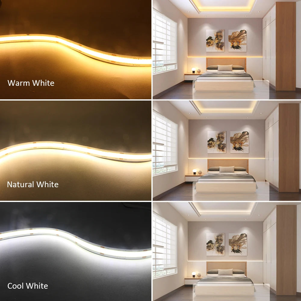 Bande LED COB DC12V 24V, Super brillante, Double rangée, 616/624 LED s/m, Flexible, variable, éclairage à bande RA90, 3000K 4000K 6500K