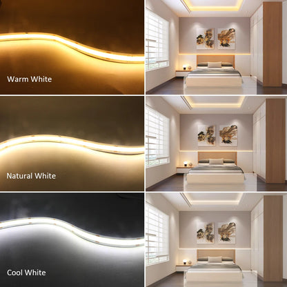 Bande LED COB DC12V 24V, Super brillante, Double rangée, 616/624 LED s/m, Flexible, variable, éclairage à bande RA90, 3000K 4000K 6500K