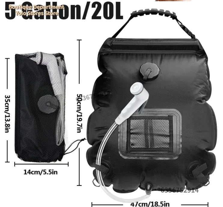 Sac de douche solaire 20L chauffage solaire extérieur Premium Camping sac de douche température de l'eau chaude 45 ° C avec pomme de douche à tuyau amovible