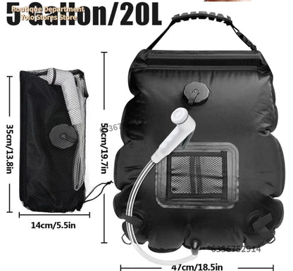 Sac de douche solaire 20L chauffage solaire extérieur Premium Camping sac de douche température de l'eau chaude 45 ° C avec pomme de douche à tuyau amovible