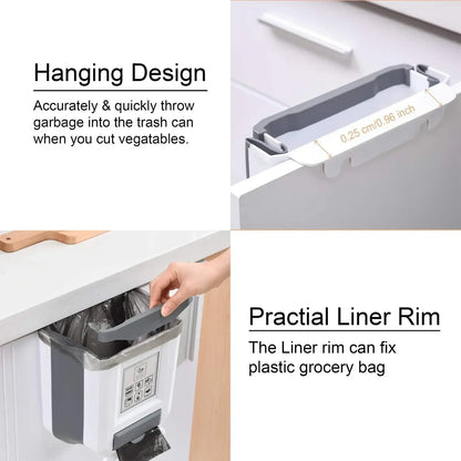 Poubelle pliable murale mince avec sac poubelle, conteneur en plastique suspendu pour cuisine et salle de bains, 7l/10l
