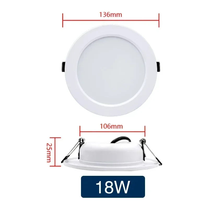 LED Downlight 5W 9W 12W 15W 18W corps blanc rond LED plafonnier DC 12V 24V AC 110V 220V chambre cuisine éclairage LED intérieur
