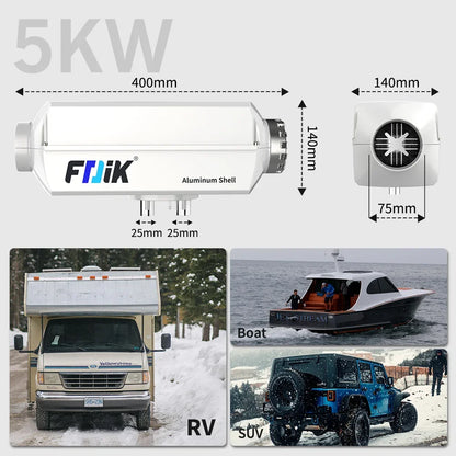 FDIK 5kw chauffage à air diesel 12v 24v avec application Bluetooth coque en aluminium chauffage de stationnement pour voiture bus camion bateau RV